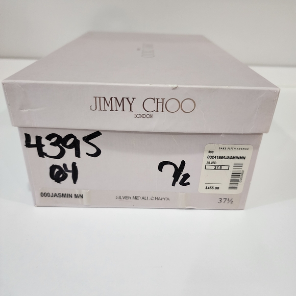 JIMMY CHOO Jasmin 105 Metallic Silver Nappa Leather Strappy Sandals Sz 37.5 - Picture 12 of 13